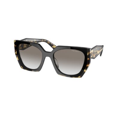 Occhiali da sole Prada PR 15WS 3890A7, montatura nero / tartarugato medio e lenti grigio sfumato, vista a tre quarti
