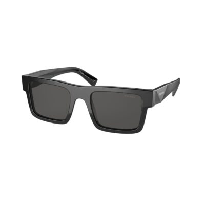 Occhiali da sole Prada PR 19WS 1AB5S0, montatura nero e lenti grigio scuro, vista a tre quarti