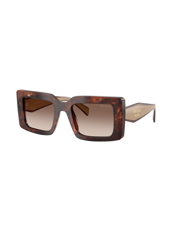 Occhiali da sole Prada PR D01S 00K10S, montatura caramello tartarugato e lenti marrone sfumato, foto di catalogo 3